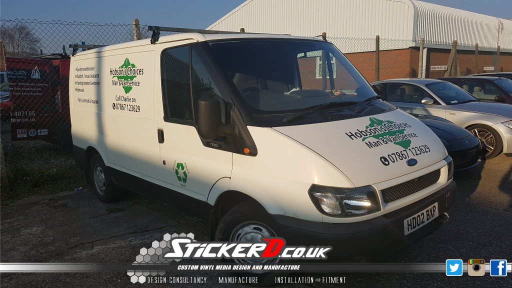 Hobson's Choices Ford Transit sign written by Sticker'D